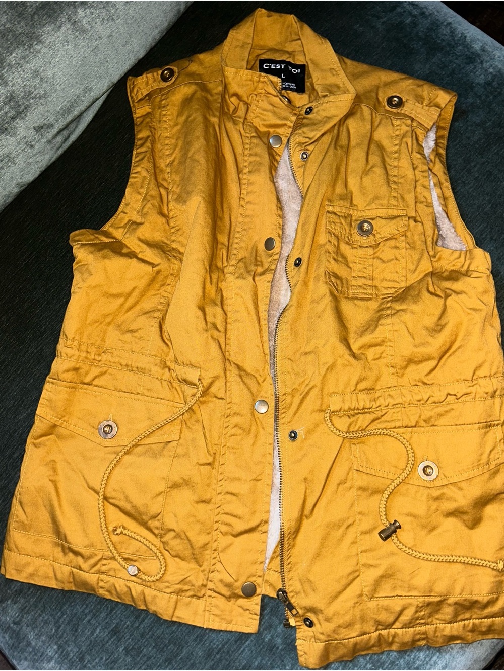 Mustard Yellow Sherpa-Lined Utility Vest